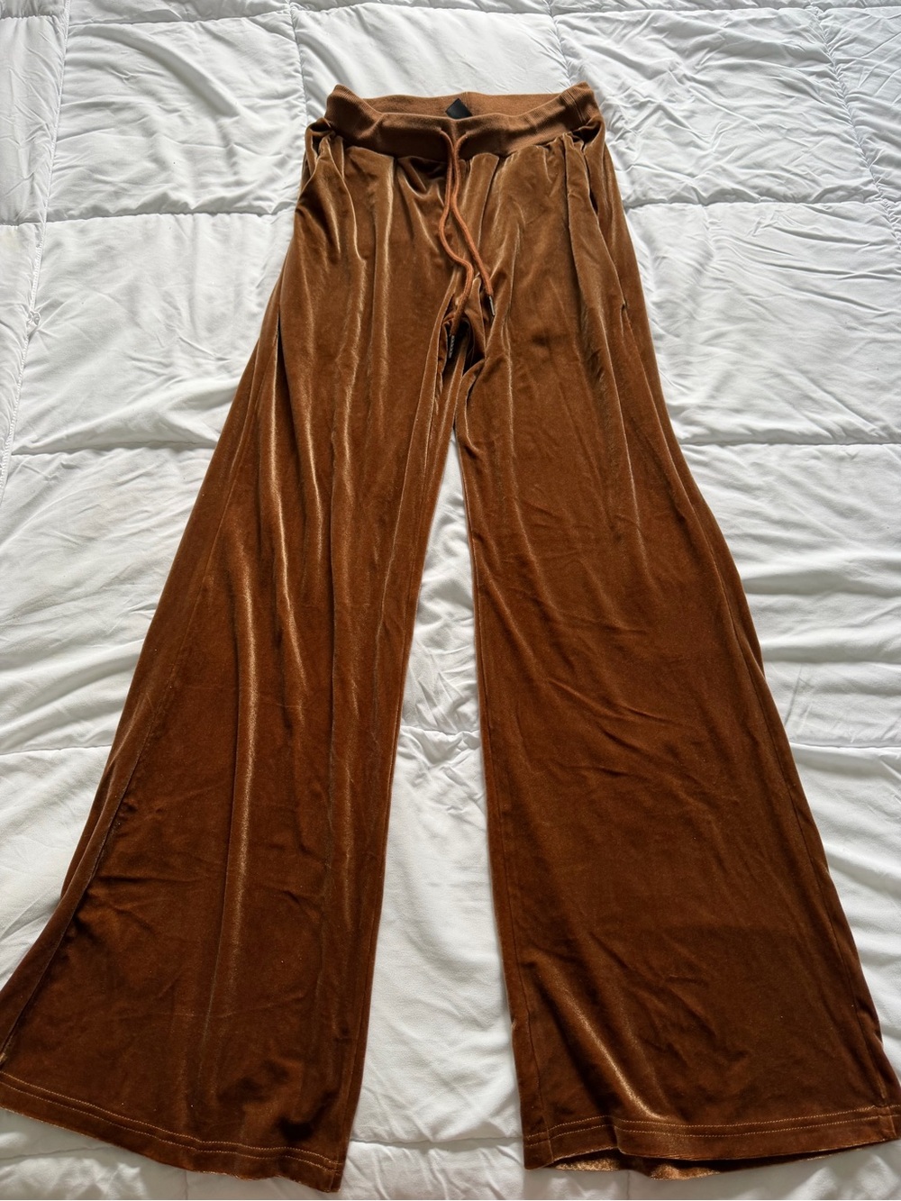 SHEIN Brown Wide-Leg Velvet Lounge Pants